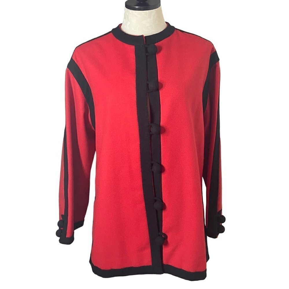 Bambalina Vintage Womens Jacket Size Medium Red Wool Toggle Closure Round Neck
